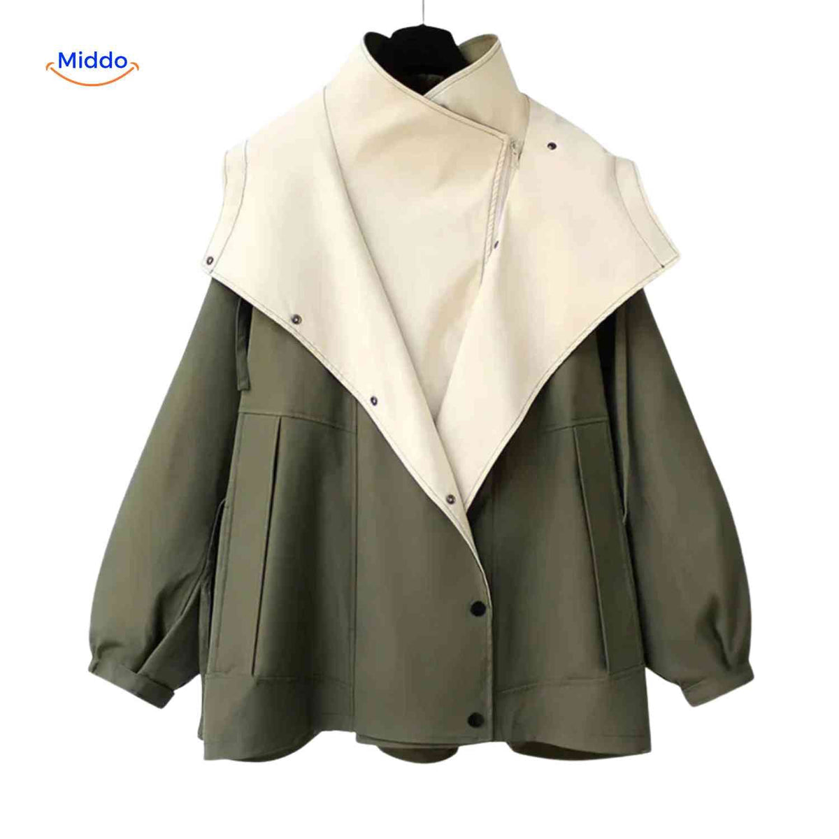 AquaShell Damenjacke in Grün mit cremefarbenem Stehkragen - jetzt erhältlich auf www.middo.de