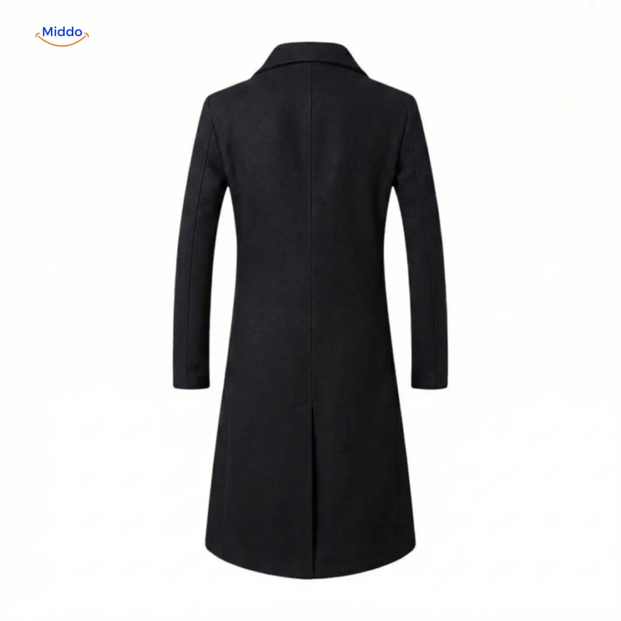 Schwarzer Ashford™ langer Wollmantel für Herren, Rückansicht, inspiriert von Peaky Blinders