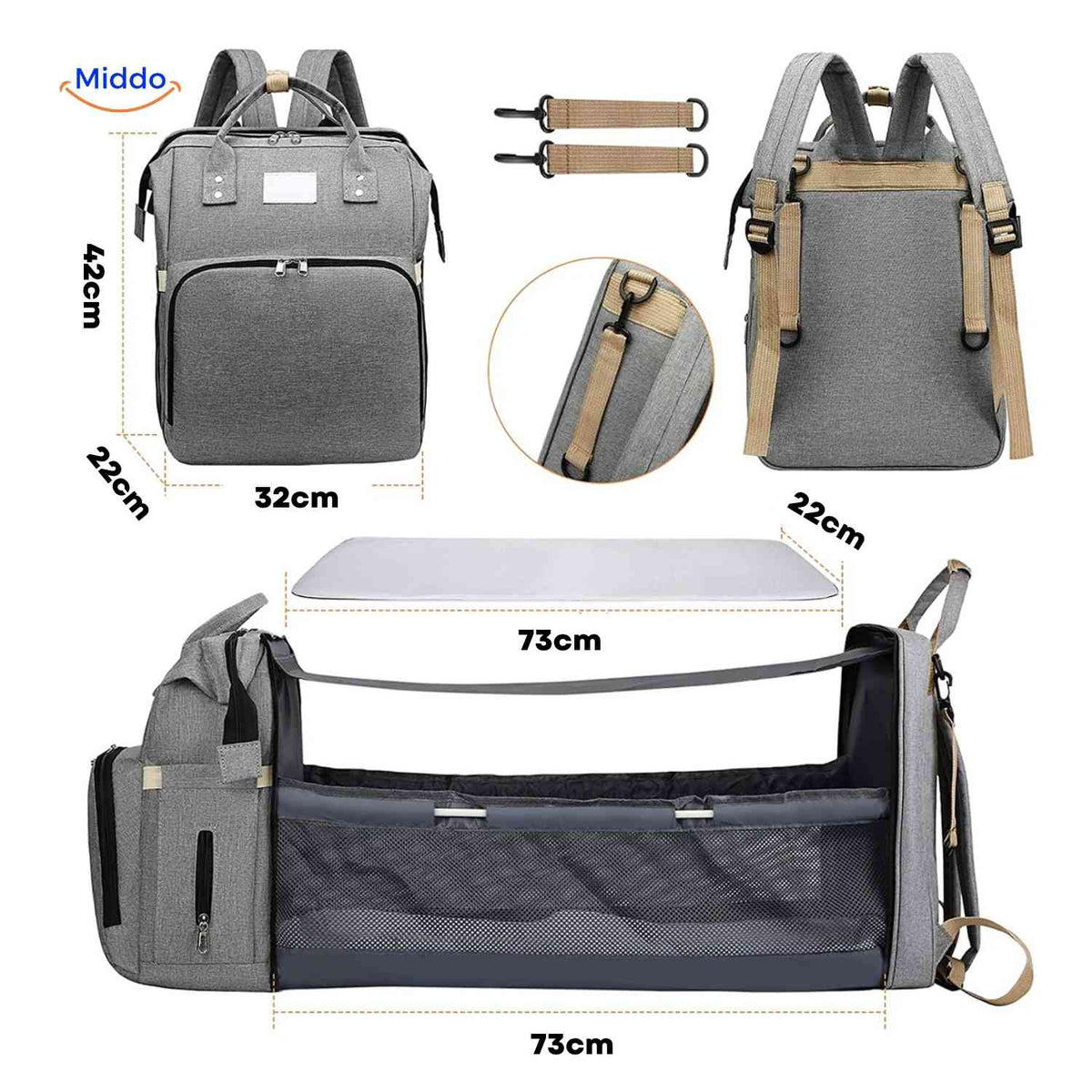 BabyLuxe Rucksack Maße Wickeltasche mit Wiegenfunktion - www.middo.de