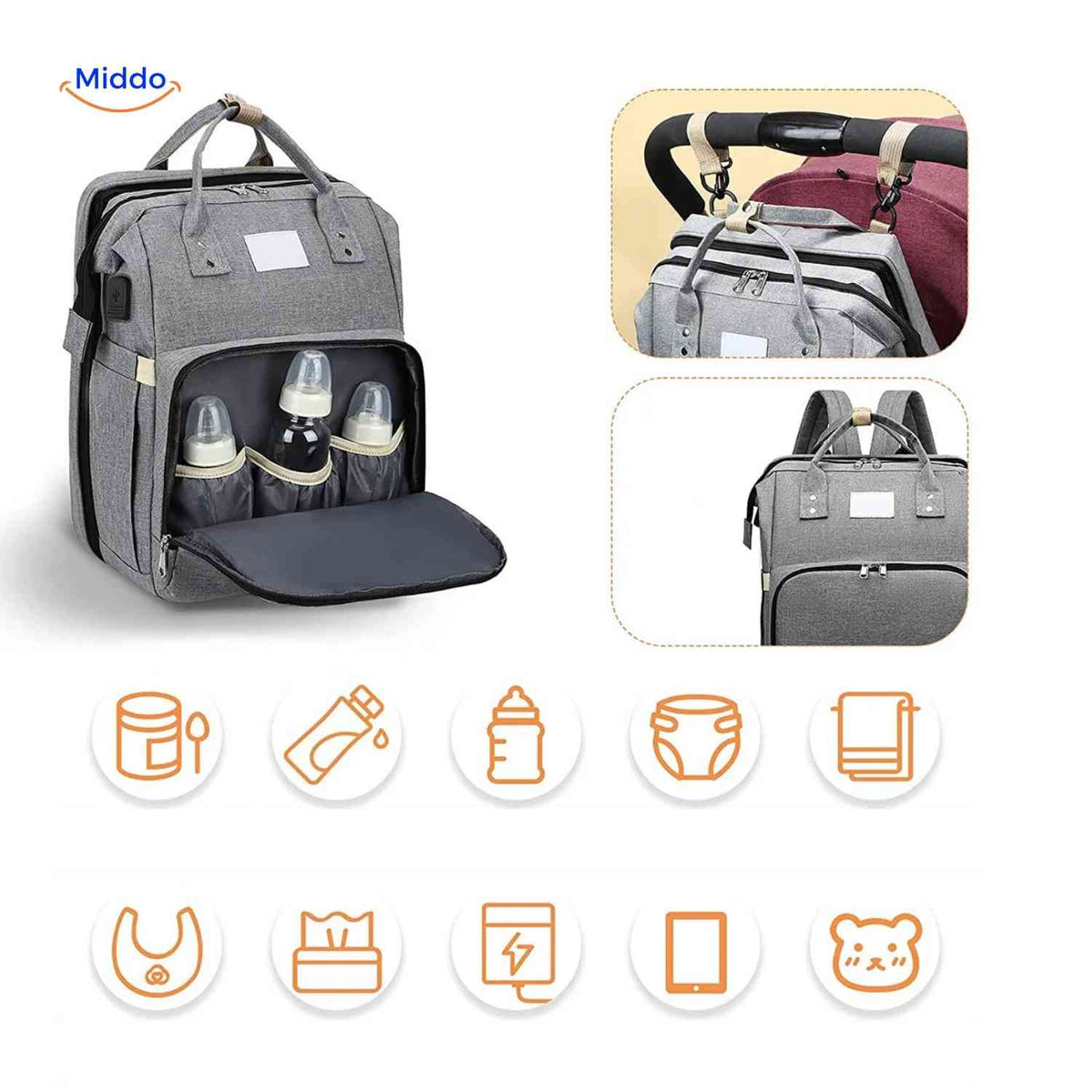 BabyLuxe Wickelrucksack mit isolierten Fächern und Kinderwagenhaken - www.middo.de