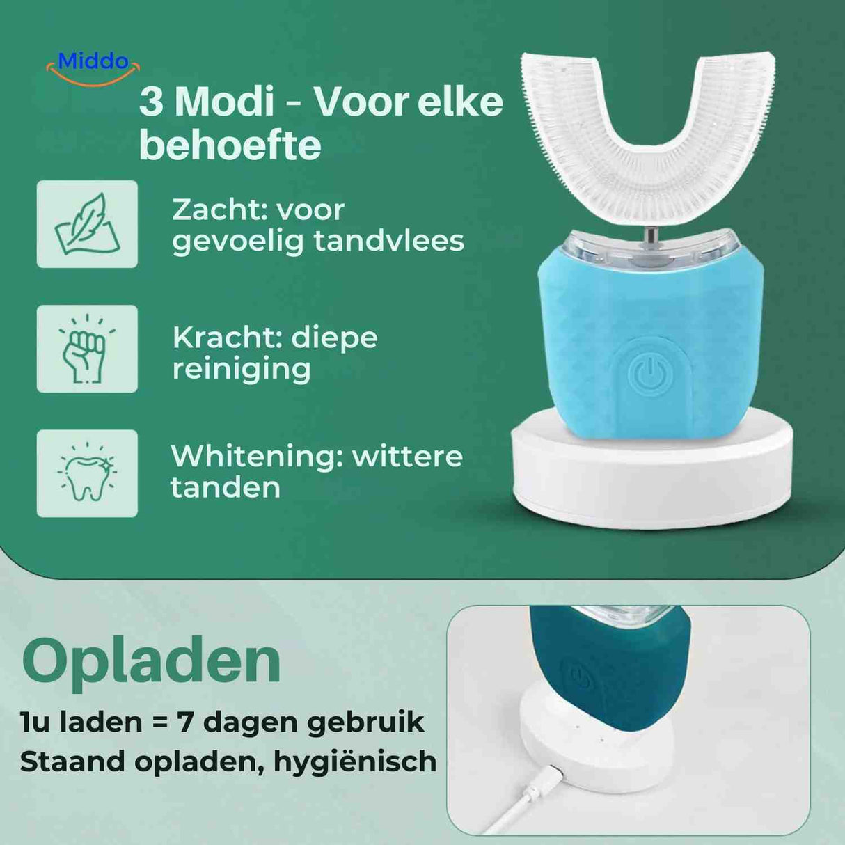 Dentora Zahnbürste mit 3 Modi für tiefere Reinigung und weißere Zähne – www.middo.de