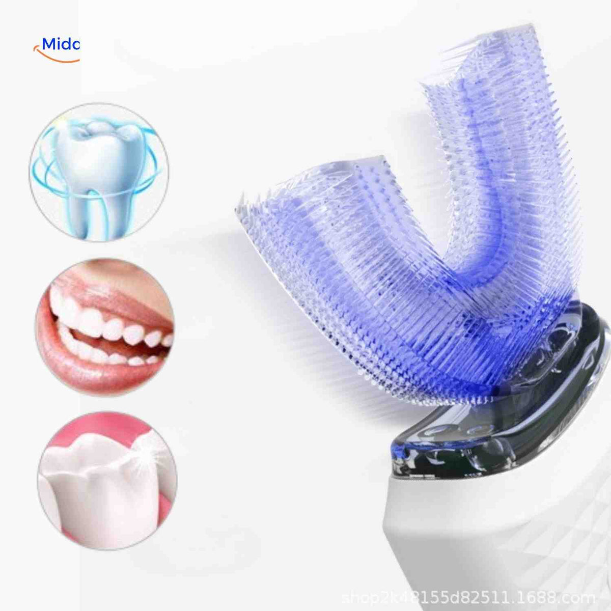 Dentora Zahnbürste mit blauem U-förmigem Bürstenkopf - Details auf www.middo.de