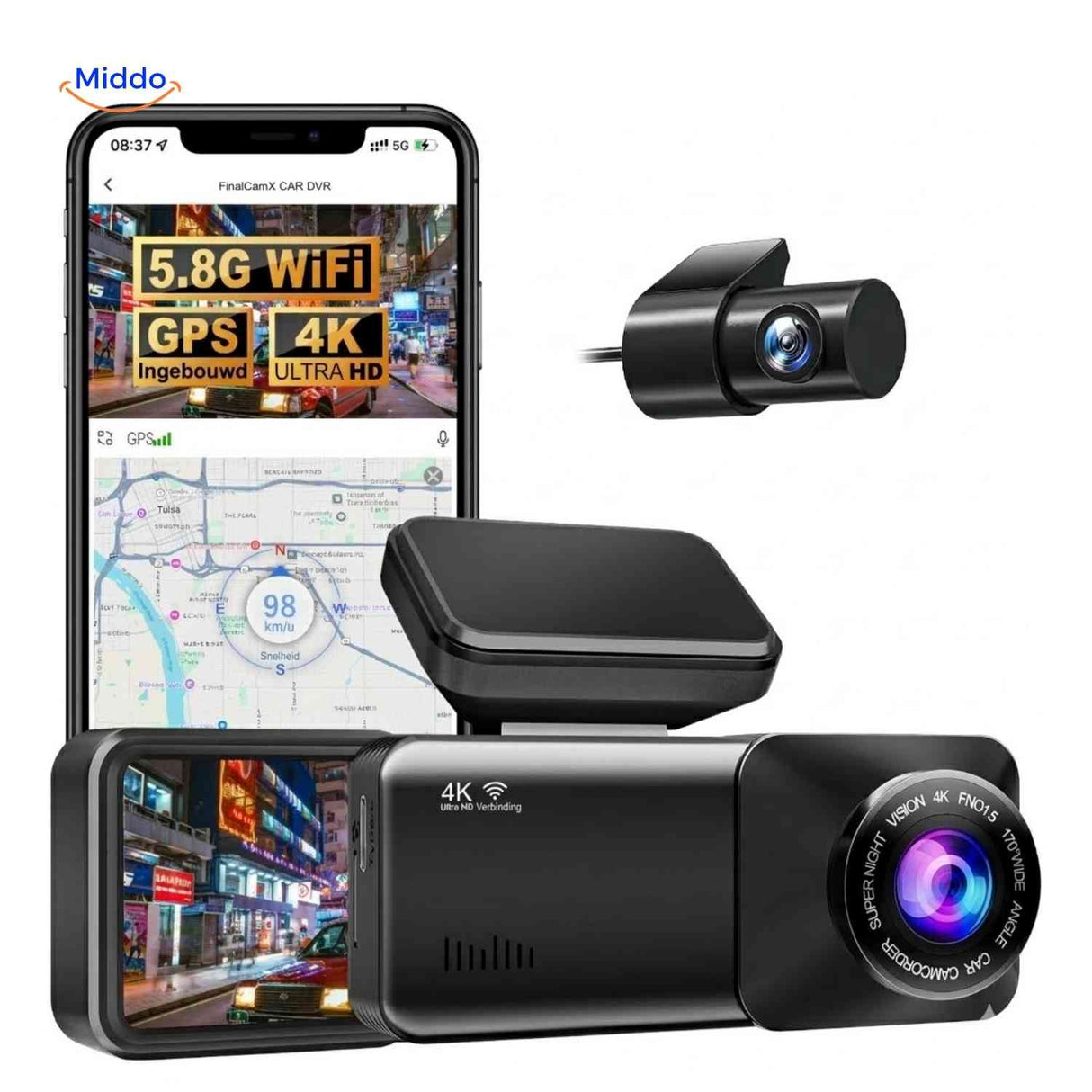 DriveGuard Dashcam 4K Auto-Dashcam GPS WiFi Smartphone-Steuerung