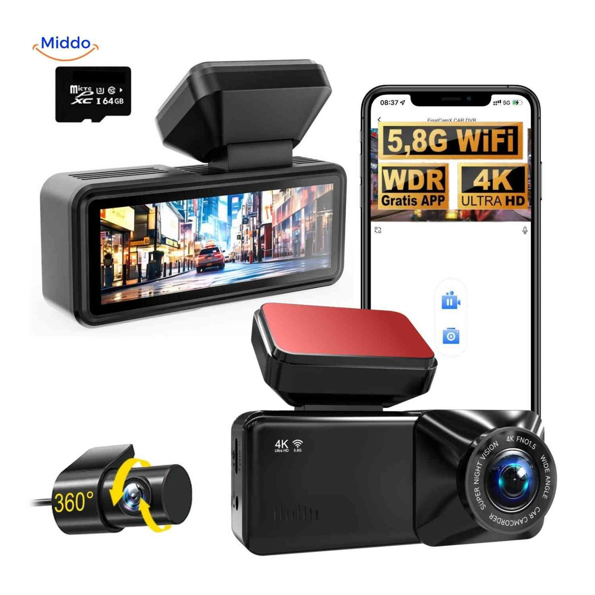 DriveGuard Dashcam 4K Dashcam Dual Lens WiFi GPS Autokamera