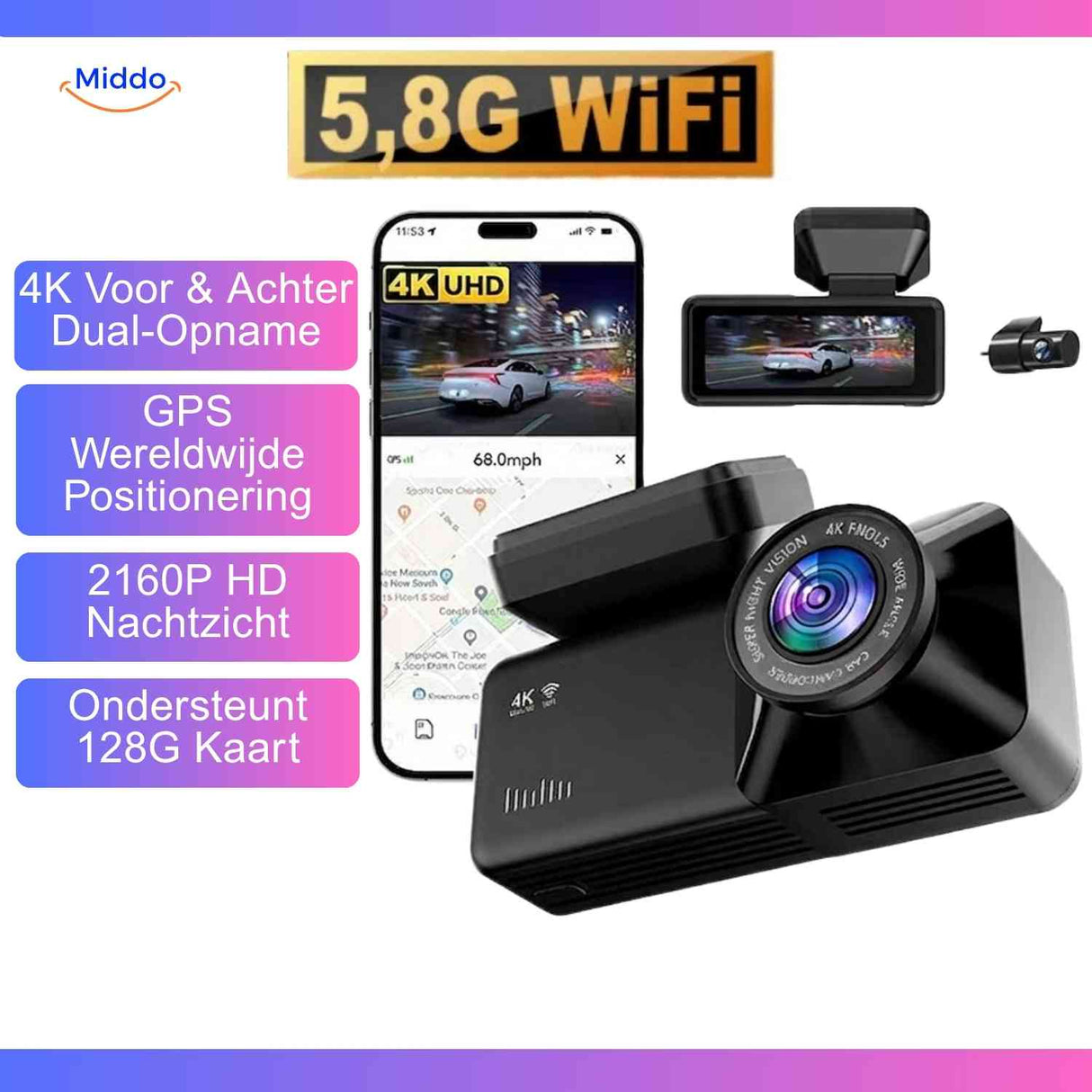 DriveGuard Dashcam 4K Dual-Dashcam GPS Nachtsicht Aufnahme