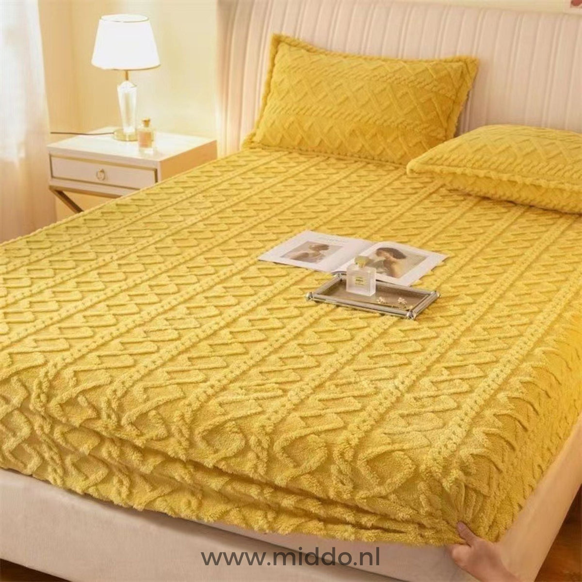 Fleece-Spannbettlaken in Gelb.
