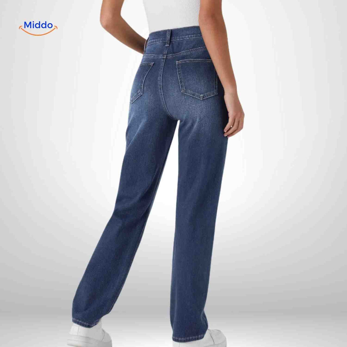 Flexiva Damenjeans Comfort Fit Dunkelblau Rückansicht – www.middo.de