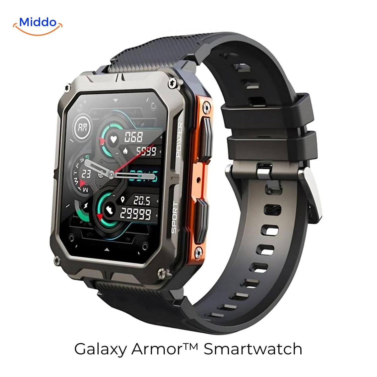 Galaxy Armor Smartwatch für IOS und Android Schwarz Orange