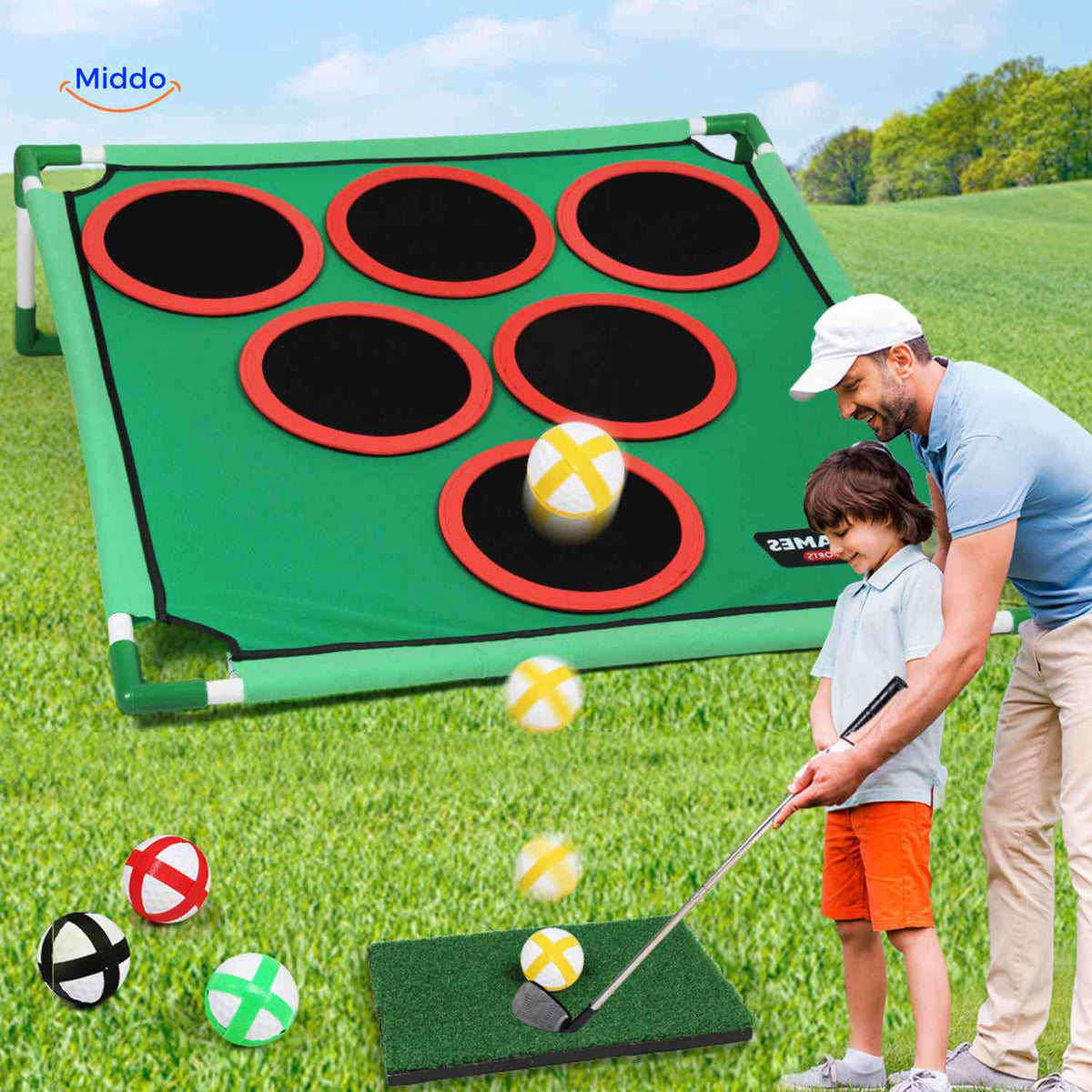 **Golforia Spielmatte für Golftraining – Spaß im Freien für Eltern und Kinder** Entdecken Sie die Golforia Spielmatte für das Golftraining! Ideal für gemeinsame Outdoor-Aktivitäten mit Ihrem Kind. Verbessern Sie Ihr Golfspiel und genießen Sie wertvolle Zeit miteinander. Sichern Sie sich jetzt Ihre Spielmatte auf www.middo.de!