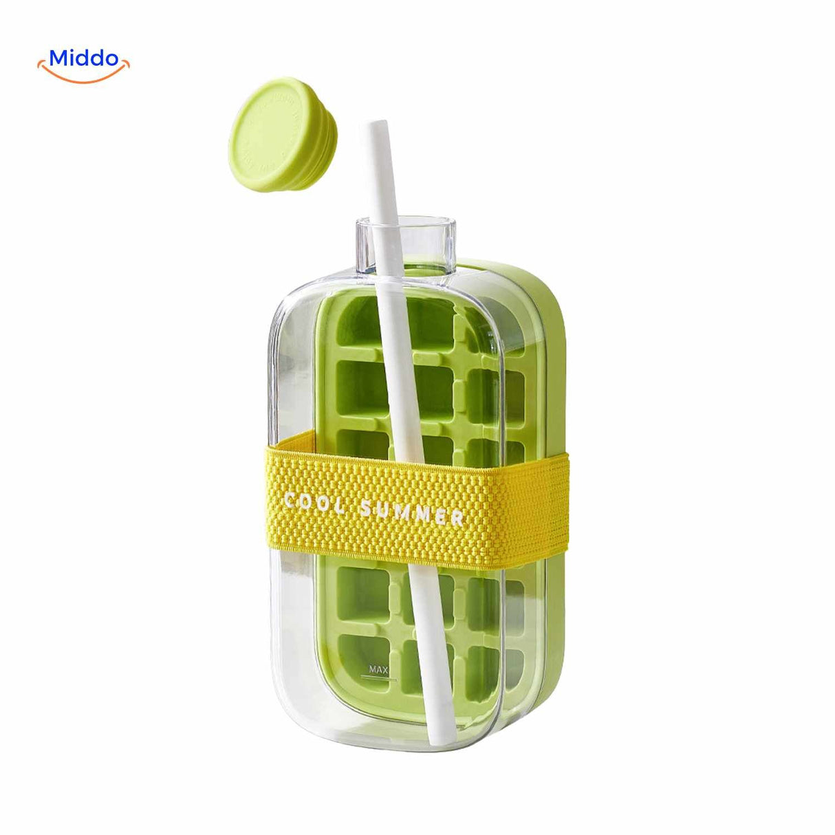 IceNova Flasche Grün mit Strohhalm und sommerlichem Band Cool Summer Style