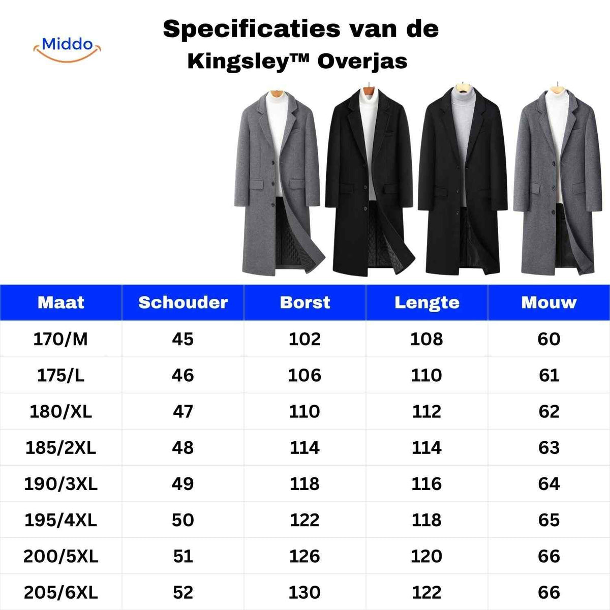 Kingsley Überjacke Maßtabelle Spezifikationen www.middo.de