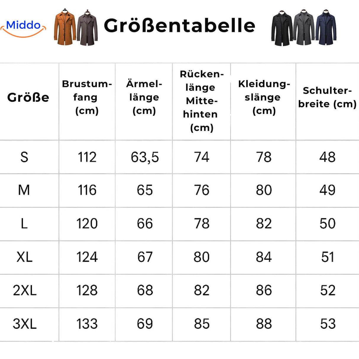 Größentabelle woolguard peaky blinders trenchcoat