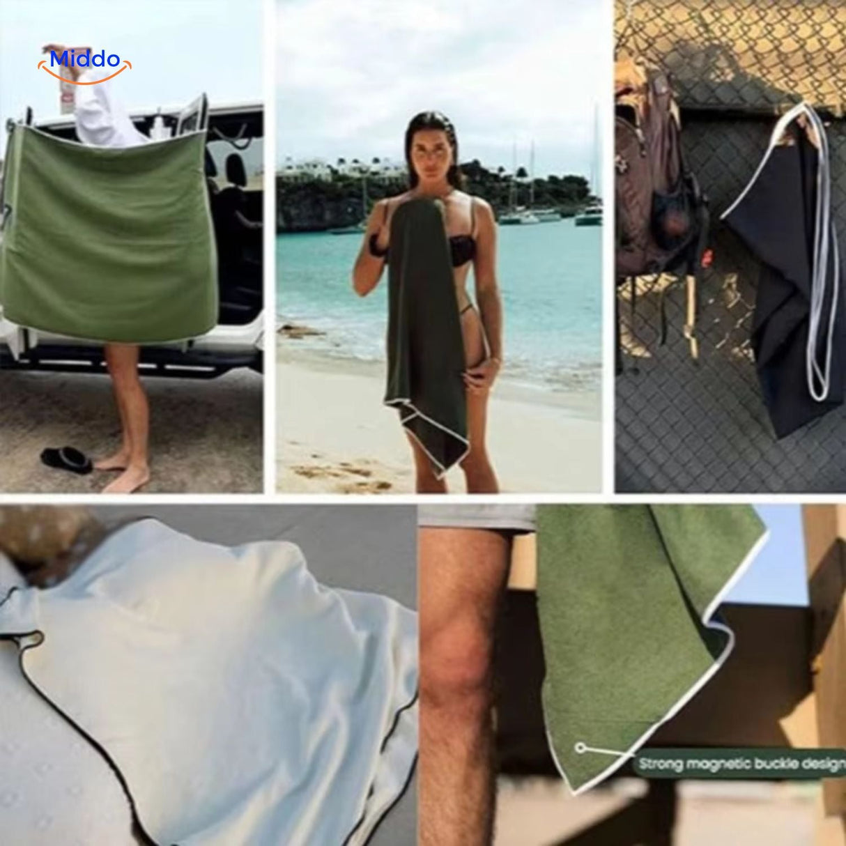 MagnaTowel Strandhandtuch mit Magneten für Reisen und Strand www.middo.de