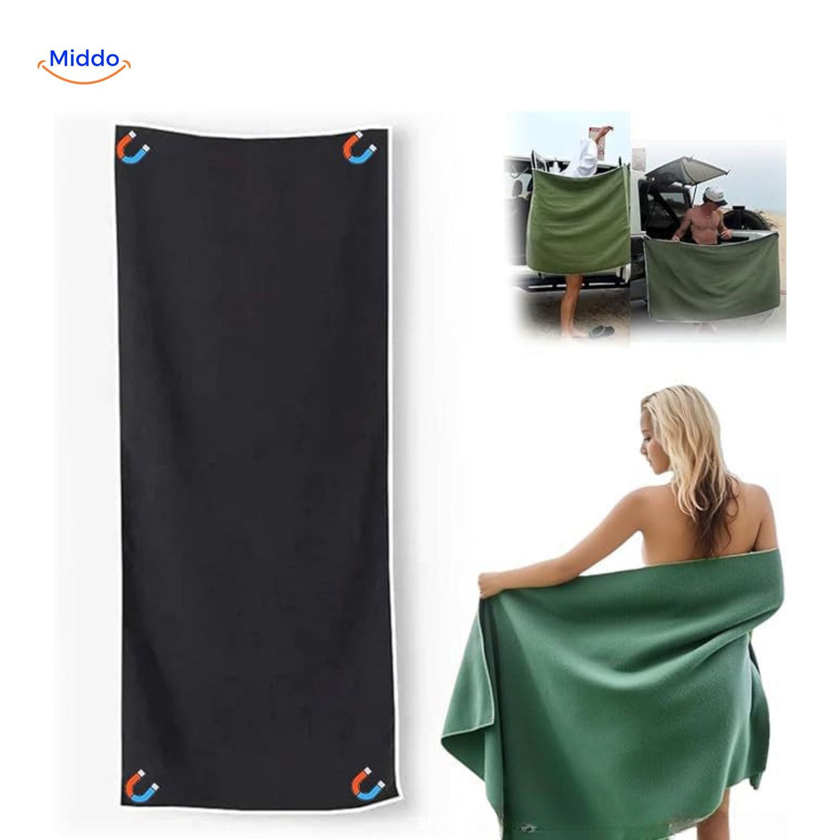 MagnaTowel Strand schwarzes Handtuch mit Magneten