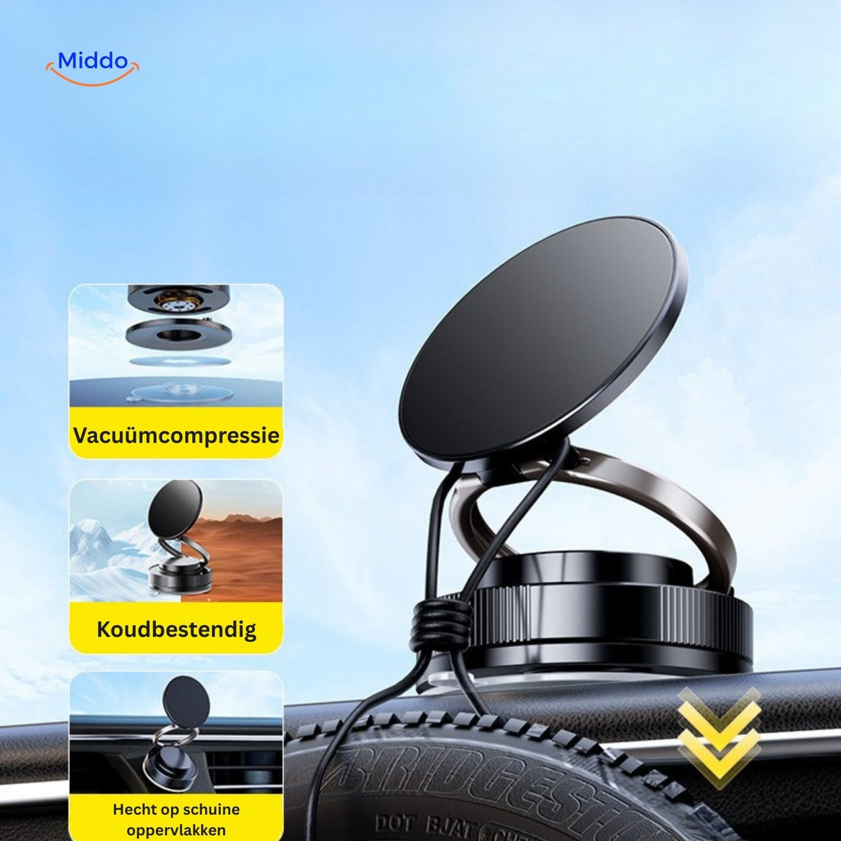 Magnevo Telefonhalter mit Vakuumkompression und kältebeständigem Halter www.middo.de