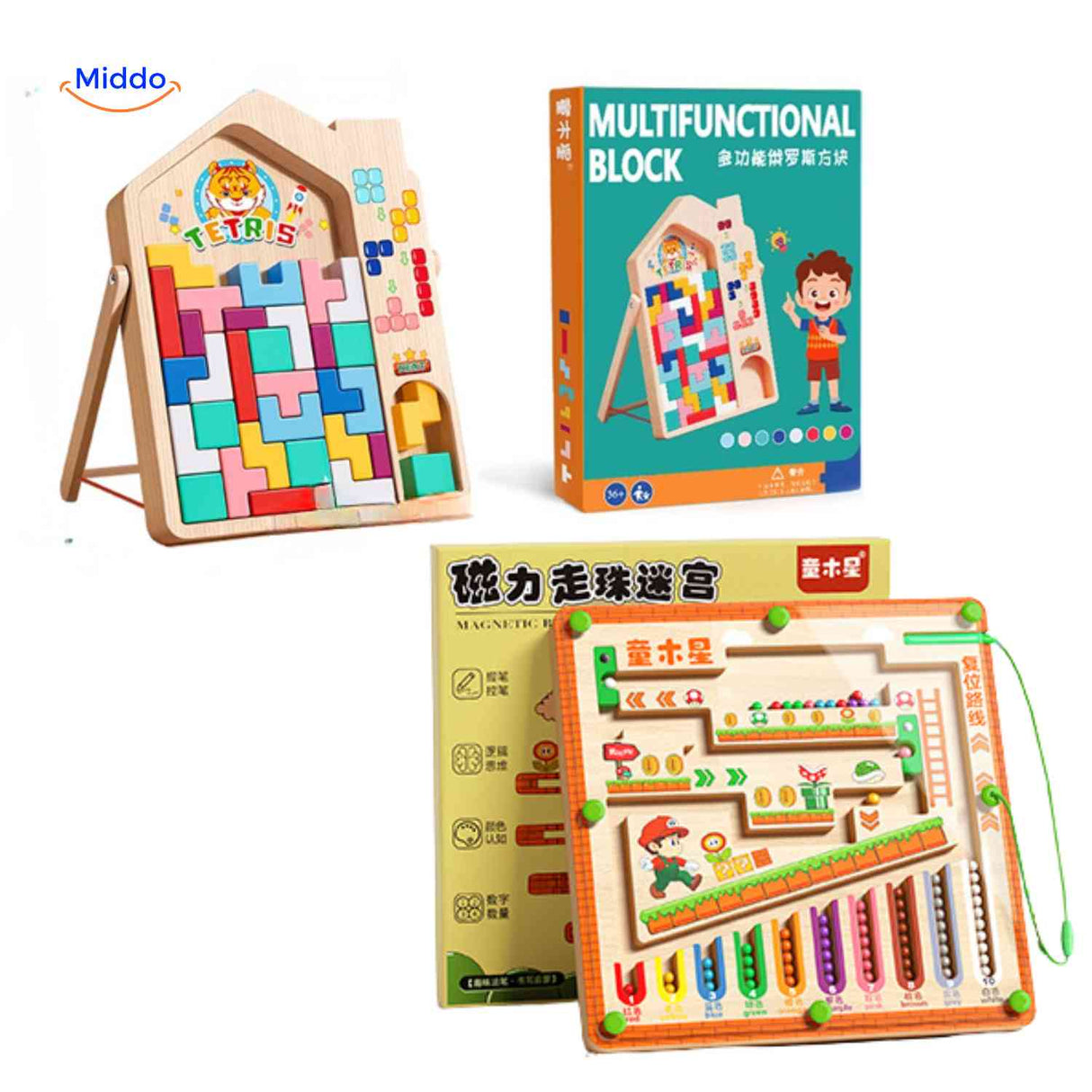 MagnoMaze Spiel aus Holz – Tetris-Blöcke für eine lehrreiche Puzzle-Erfahrung für Kinder | www.middo.de