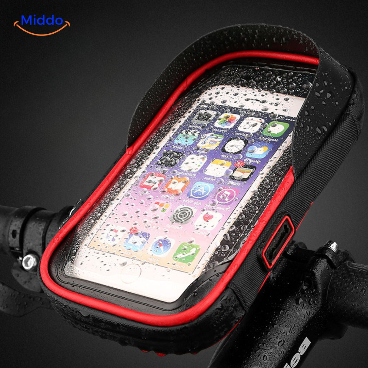 MotoGrip Halterung Smartphone Hülle mit roter Verarbeitung und wasserdichter Schutz
