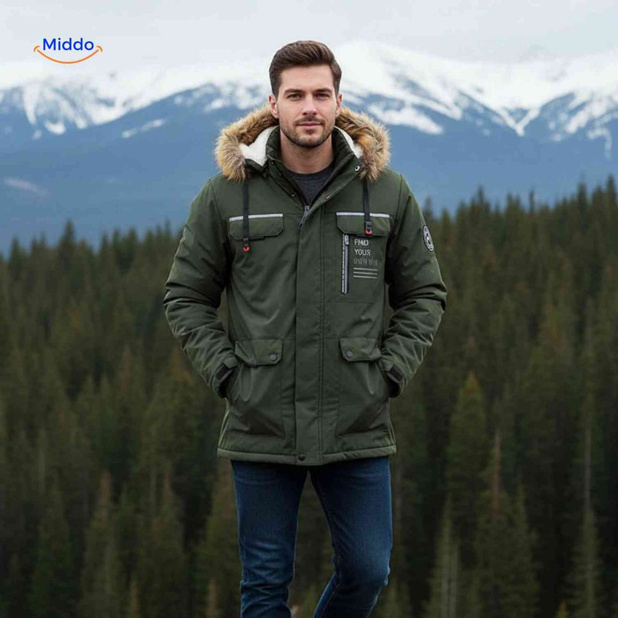 NordGuard hellgraue wasserabweisende Herren-Outdoorjacke mit Reißverschlusstaschen und Futter