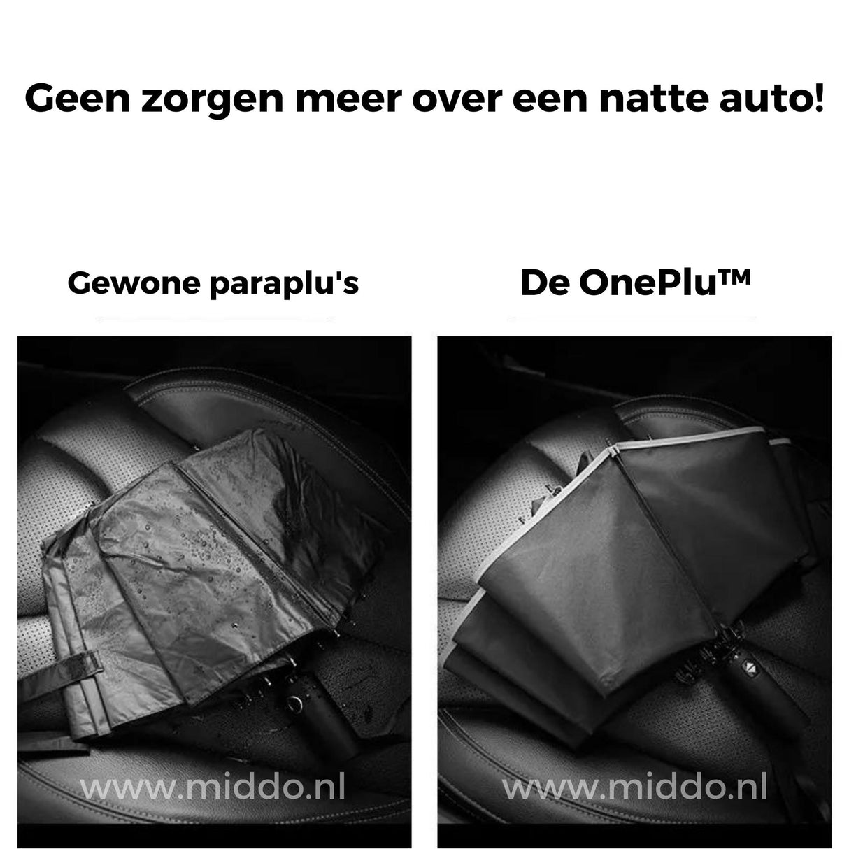 Vergleich von herkömmlichen Regenschirmen und OnePlu Regenschirmen ohne nassen Auto-Innenraum