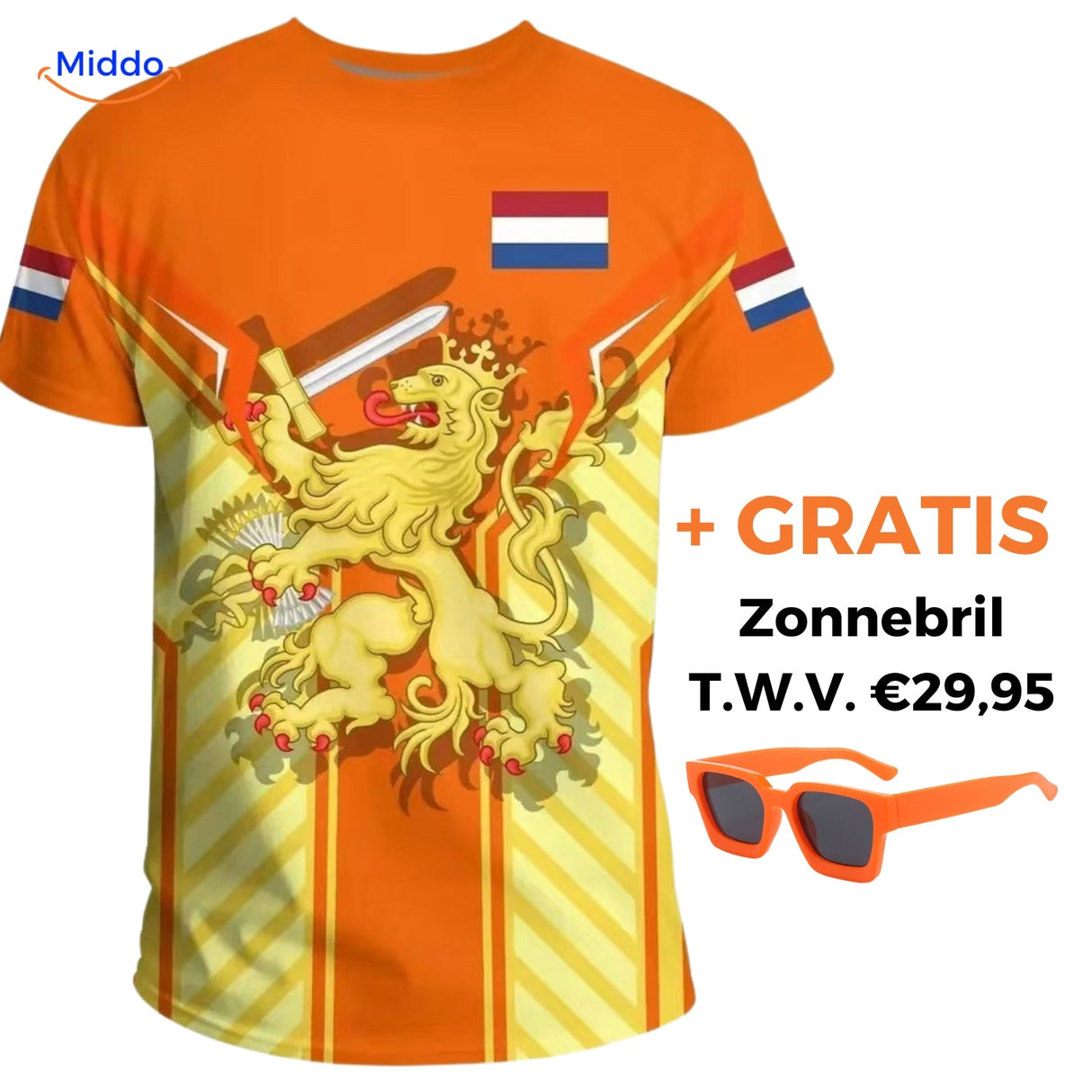 Option 5 oranges T-Shirt mit gratis orange Sonnenbrille