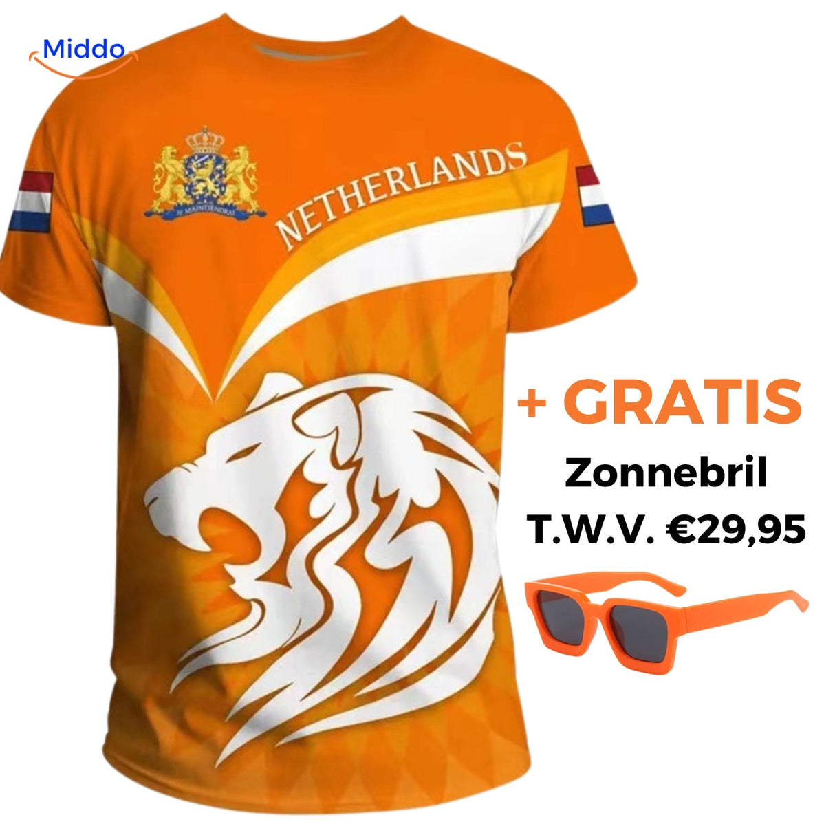 Option 7 oranges T-Shirt mit kostenloser orange Sonnenbrille