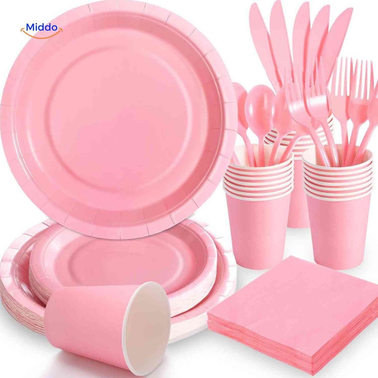 PartyLux Tellerset Einwegteller Becher Besteck Geschirr Partyset rosa www.middo.de