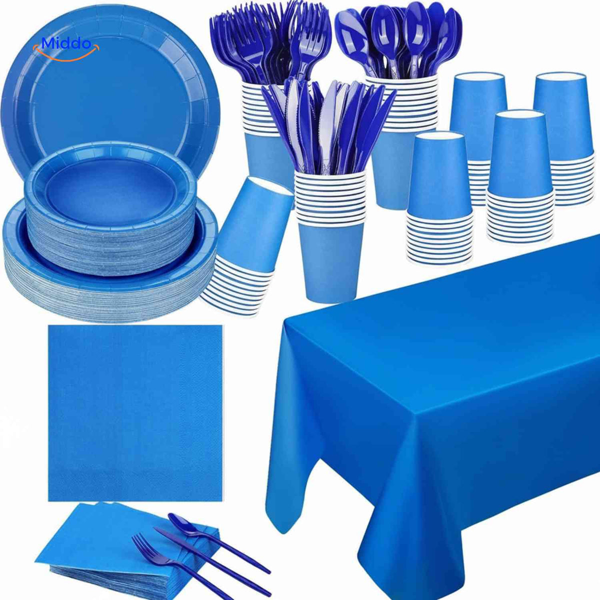 PartyLux Tellerset Einwegteller Becher Besteck Geschirrset blau www.middo.de