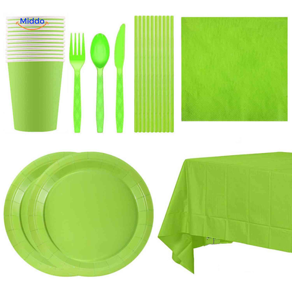 PartyLux Tellerset Einweg Geschirr Partyset Teller Becher Besteck Tischdecke www.middo.de