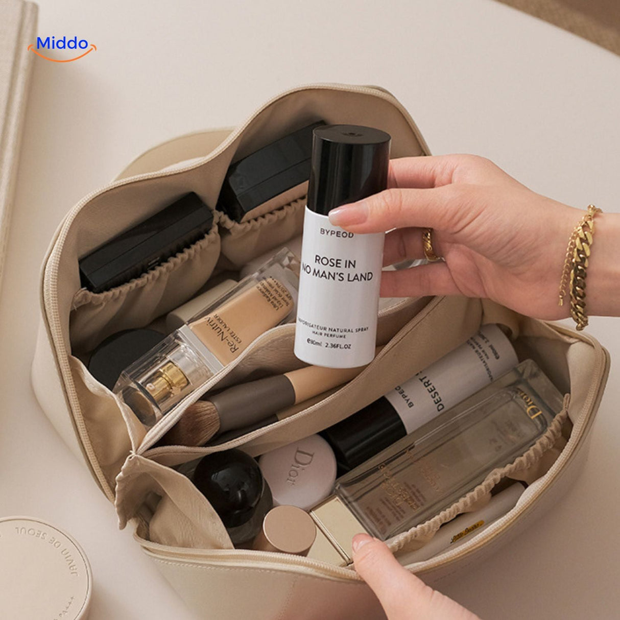 PillowPro Reisetasche Beige stilvolle Make-up Tasche