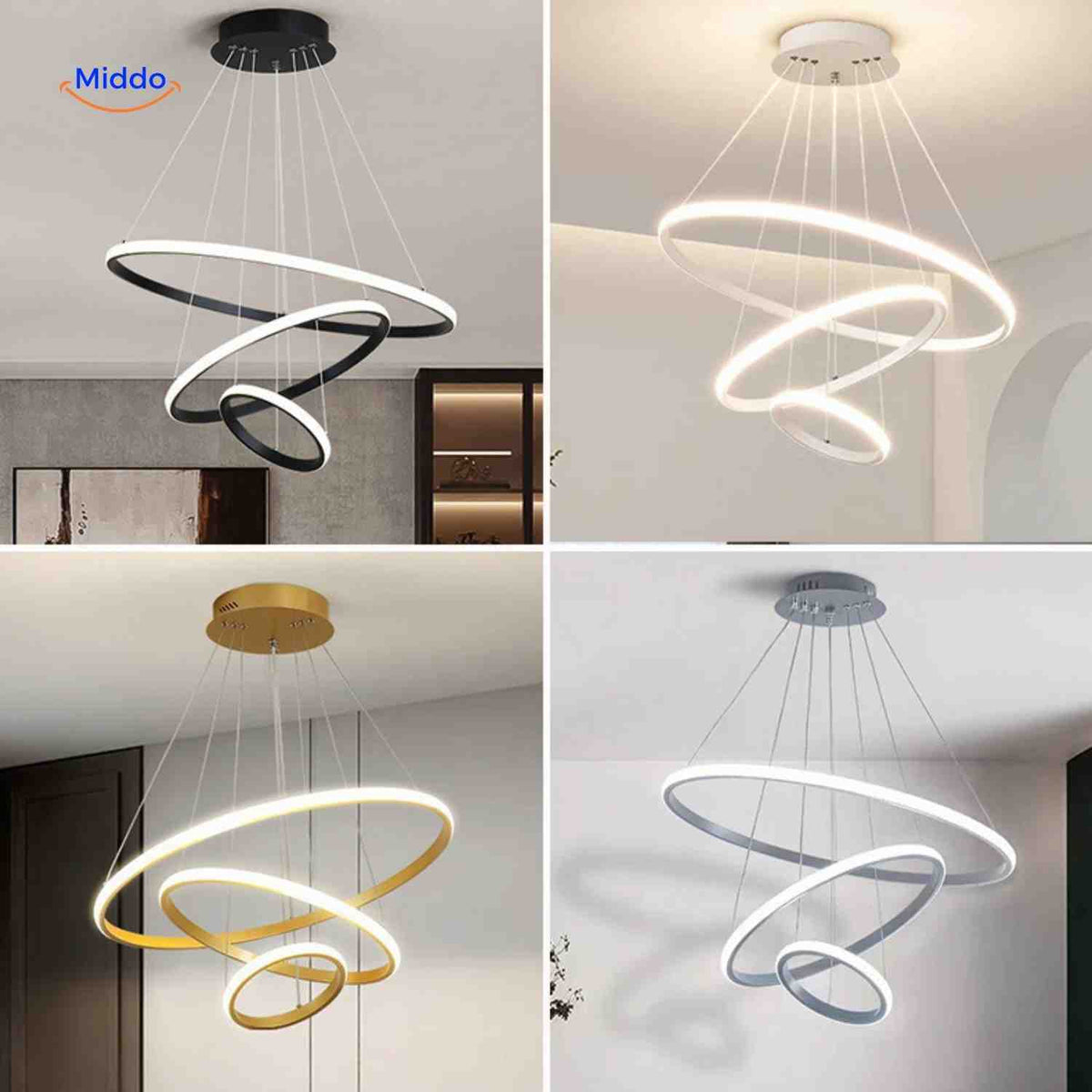 Ring-Kronleuchter | Moderne LED-Hängelampe in Schwarz, Weiß, Gold und Silber - Jetzt bei www.middo.de entdecken!