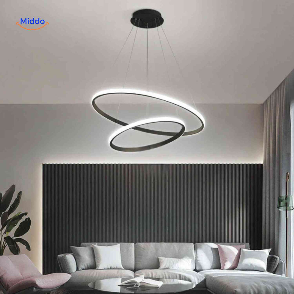 **Ring Kronleuchter – Schwarze LED-Hängelampe mit zwei Ringen für das Wohnzimmer** Entdecken Sie die stilvolle Ring Kronleuchter in modernem Schwarz. Diese elegante LED-Hängelampe mit zwei Ringen setzt Akzente in Ihrem Wohnzimmer. Jetzt bei www.middo.de erhältlich!