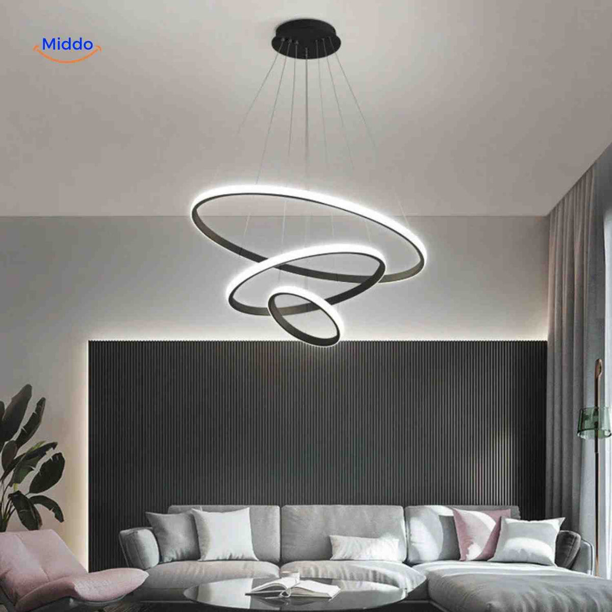 Moderne schwarze LED-Hängelampe im Ringdesign für Ihr Wohnzimmer – www.middo.de