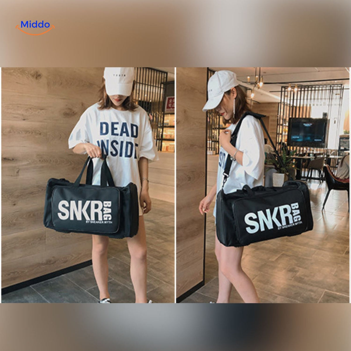 SNKRPro Tasche Benutzer mit weißer Tasche in Handschuhen