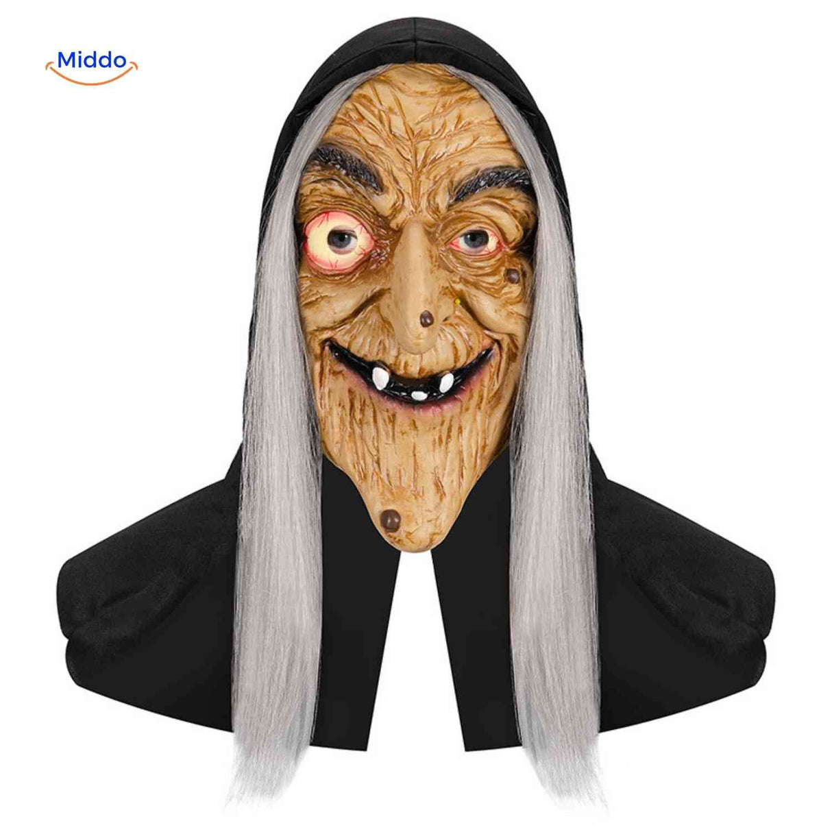 Skullveil Maske alte Hexe mit langen grauen Haaren www.middo.de