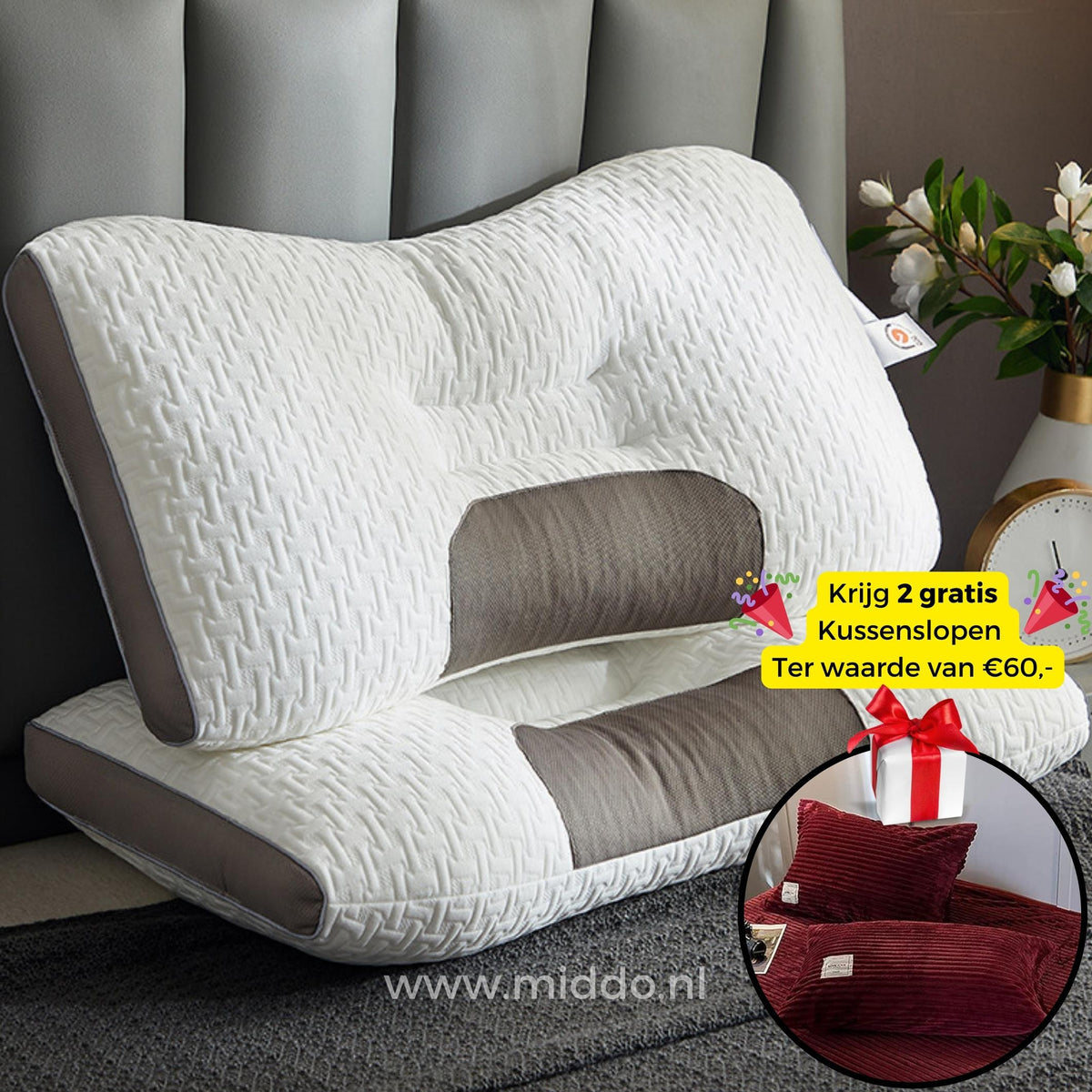 DreamGuard Pro Kissen mit kostenlosen bordeauxfarbenen Samtkissenbezügen