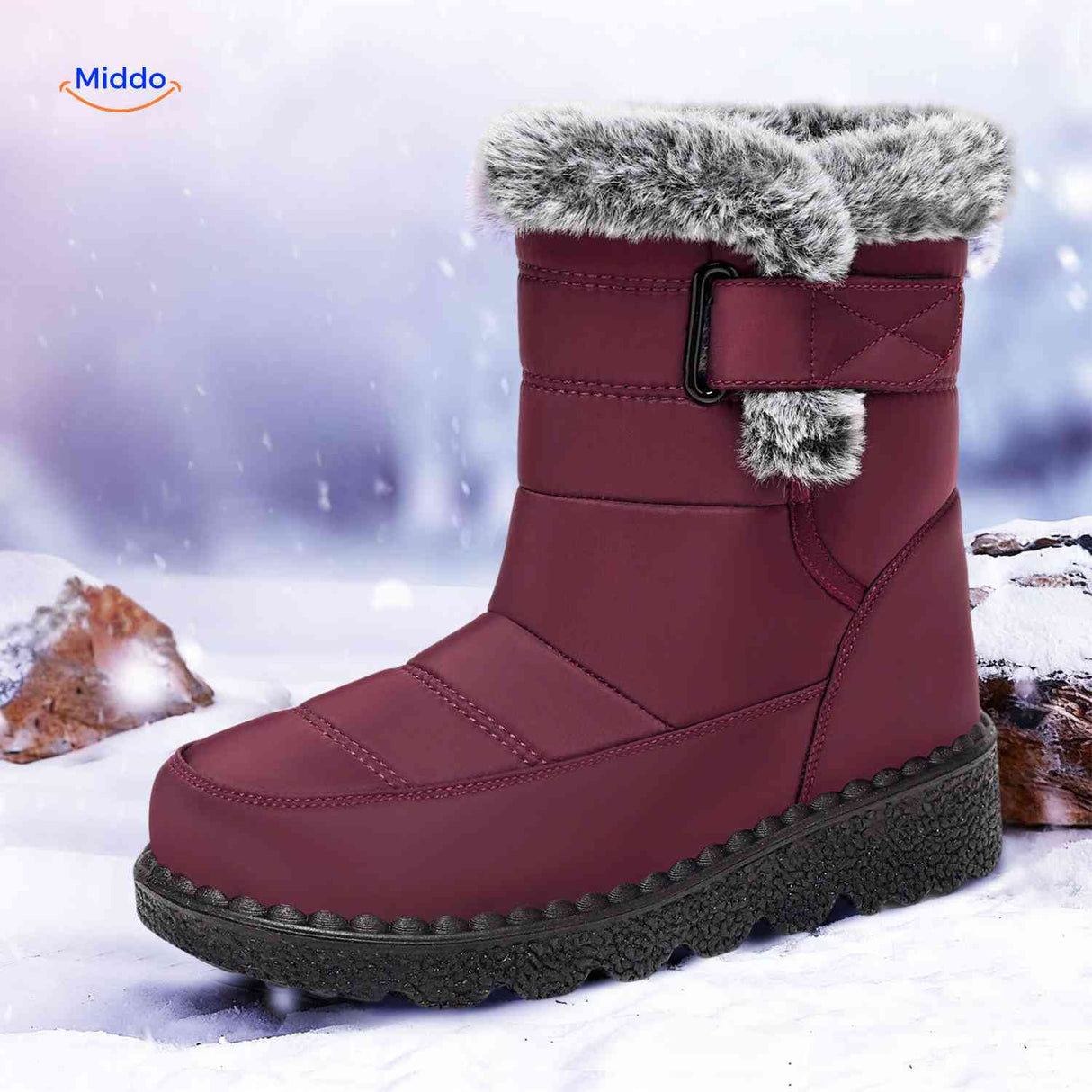 SnowLuxe Boots rot mit Fellfutter warme Schneestiefel