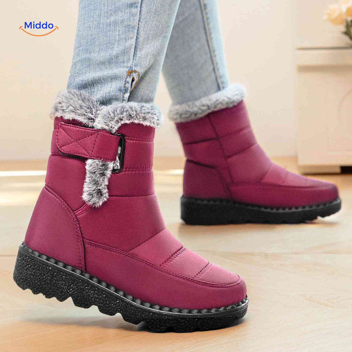 SnowLuxe Boots rot warme Winterstiefel mit Fell