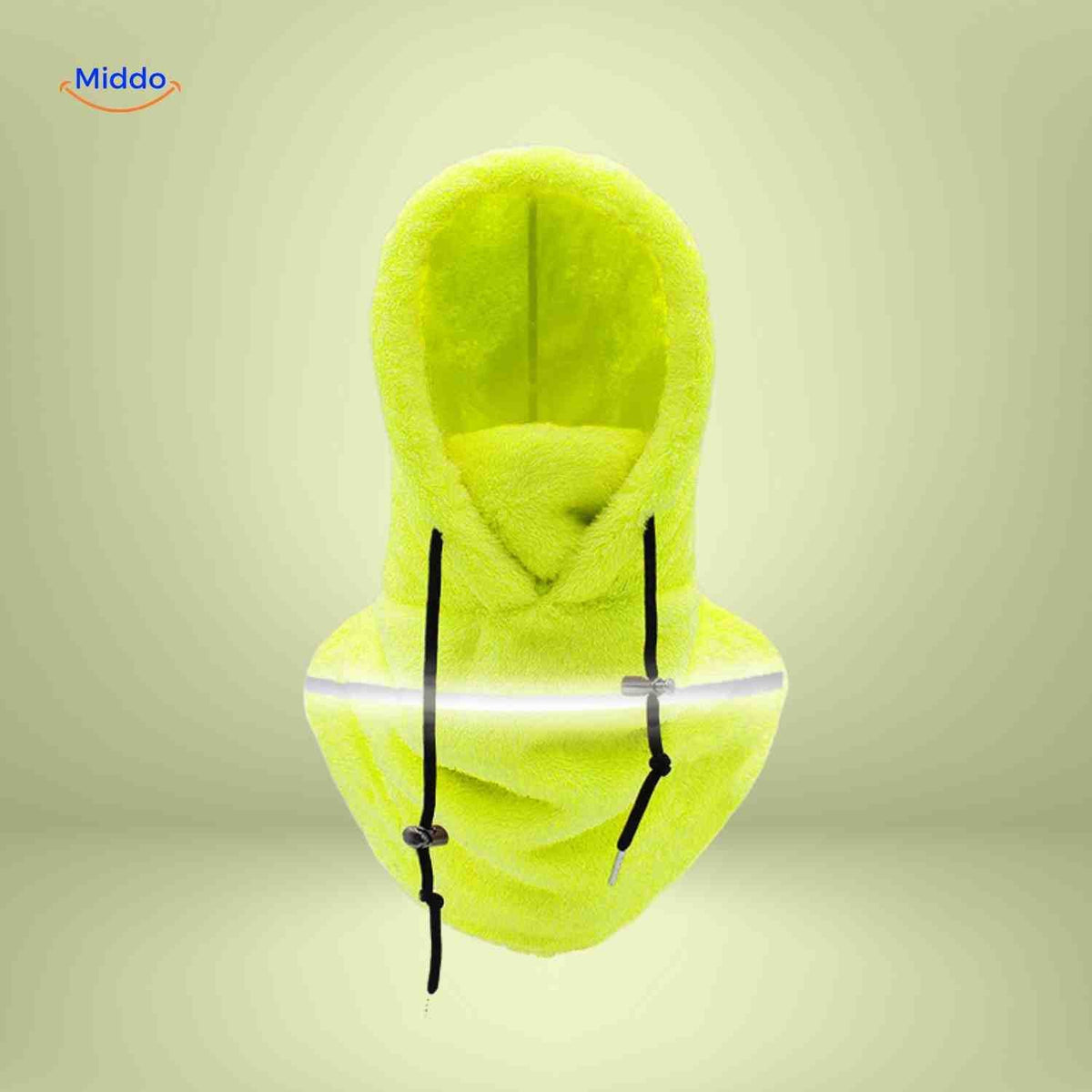 SnowShield Wintermütze in Neon-Gelb - Fleece-Haube mit reflektierendem Band und warmer Schal. Besuchen Sie uns auf www.middo.de!