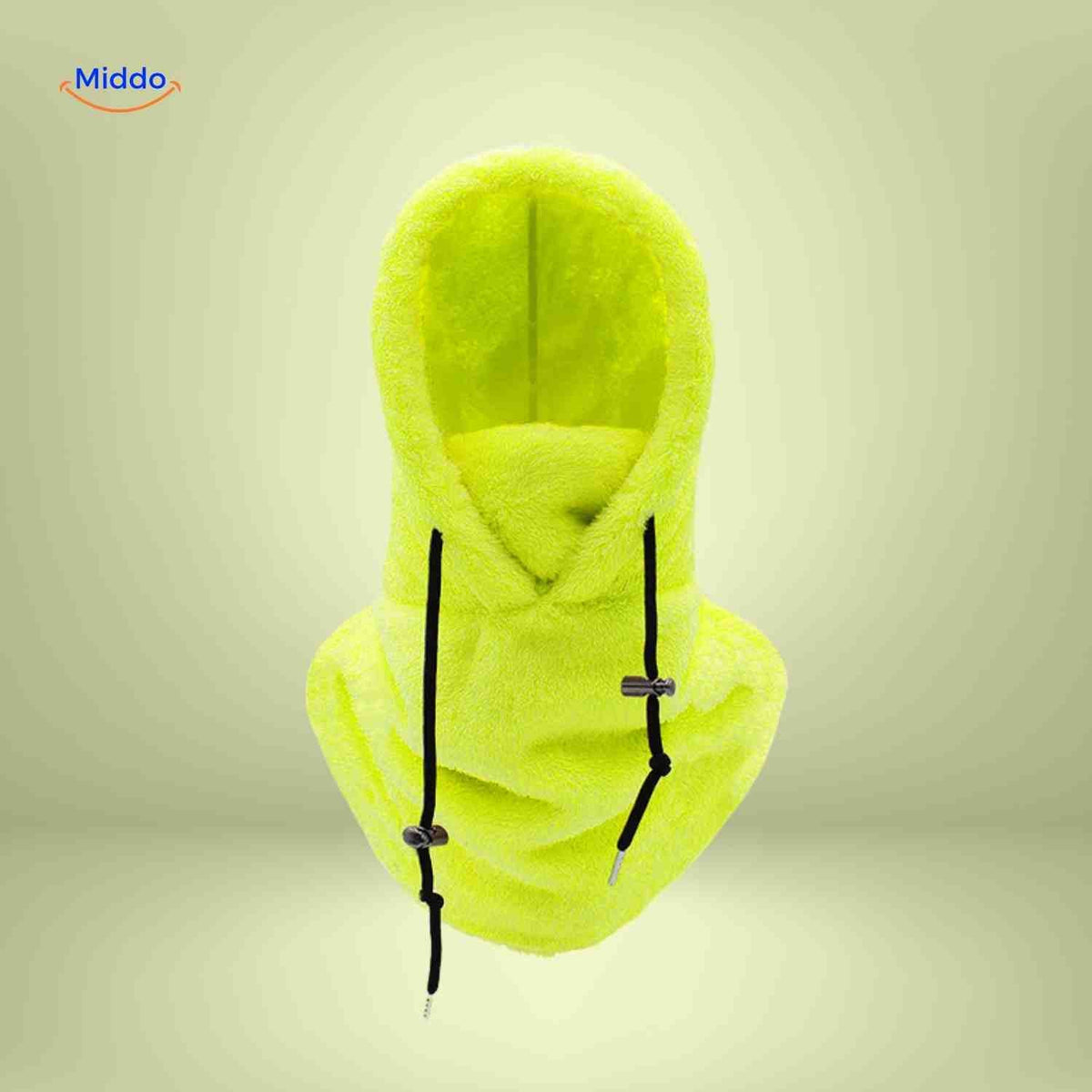 SnowShield Wintermütze neongelb, Fleece-Kapuze, warmer Schal-Schutz