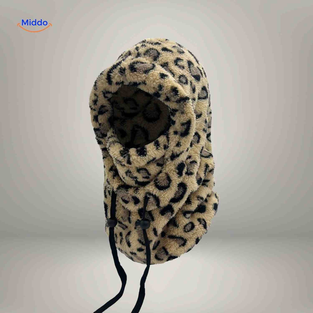 SnowShield Wintermütze mit Pantherdruck – Fleece Kapuze, warm, mit Schal-Schutz. Besuchen Sie uns auf