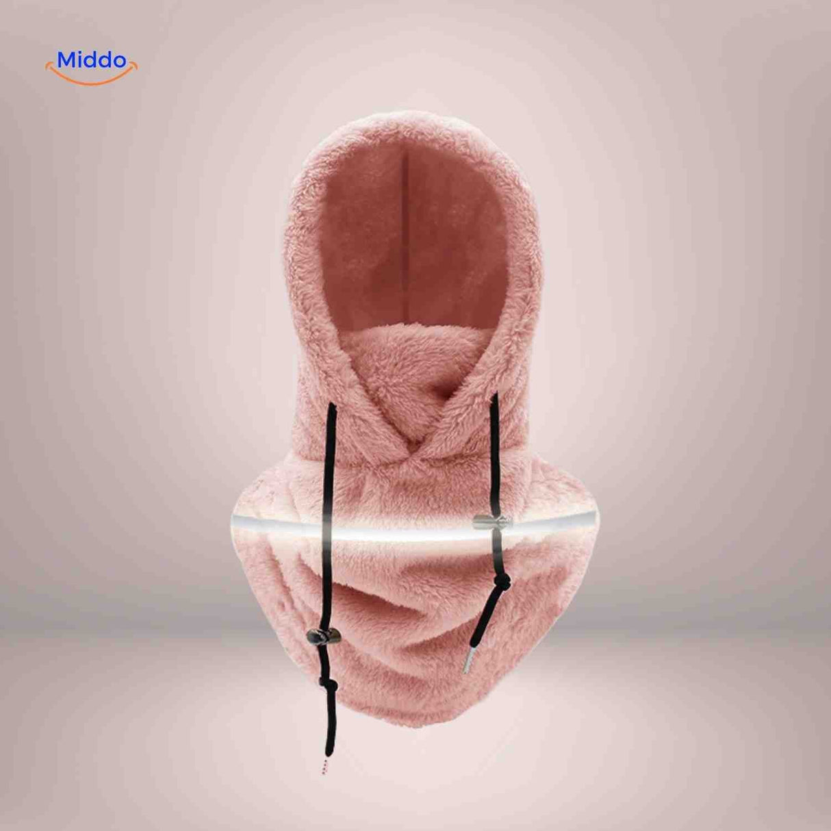 SnowShield Wintermütze Rosa Fleece Kapuze mit reflektierendem Band – warmes Schal www.middo.de