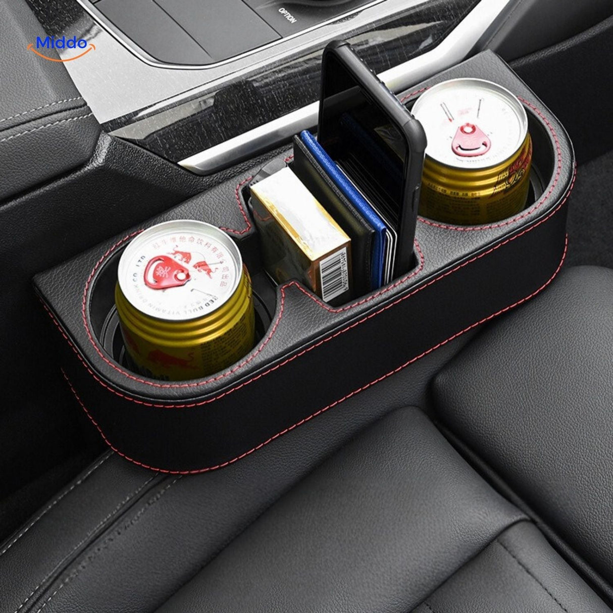 SpaceMate Autositz Organizer im Autositz mit Platz für Getränke und Telefon