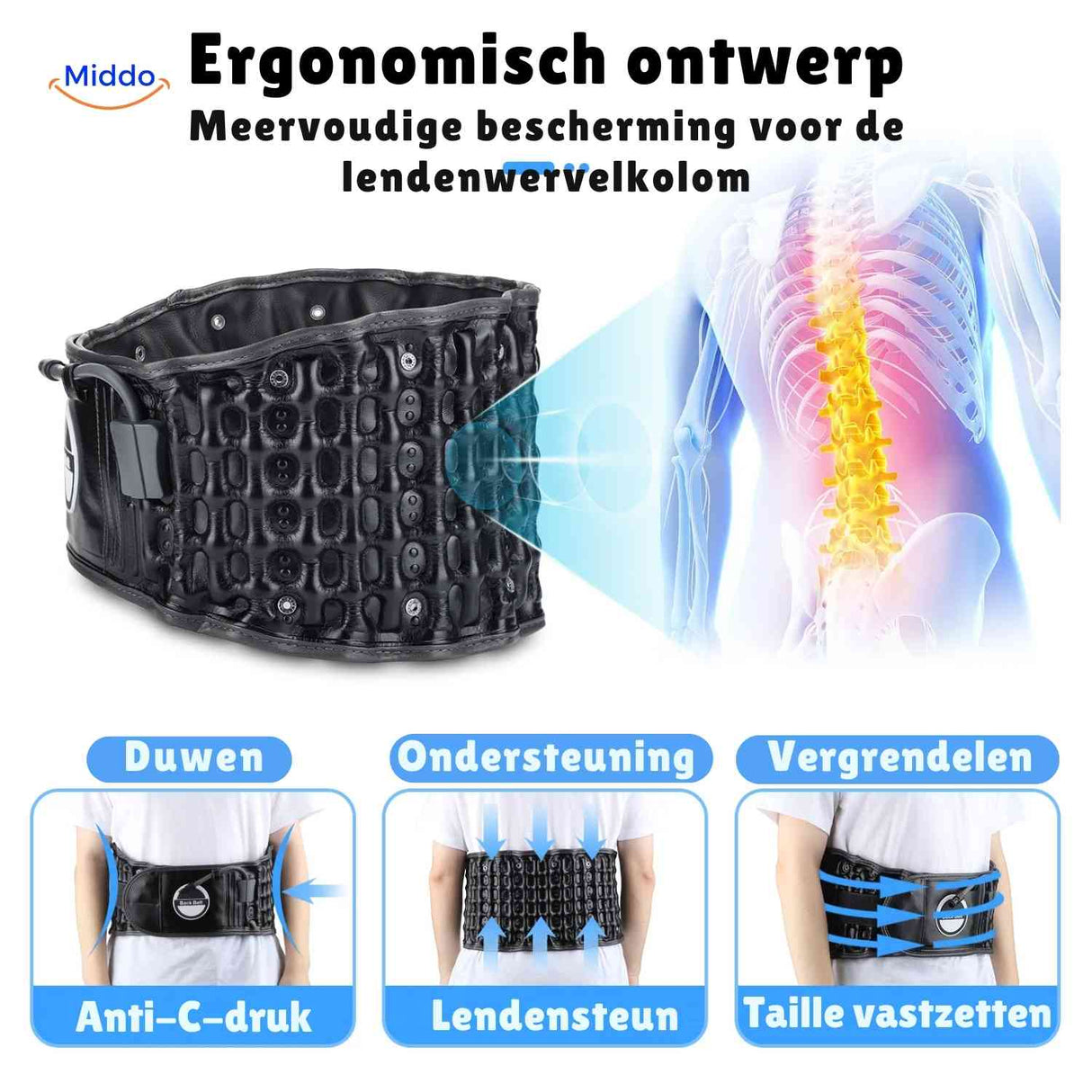 SpineRelief Gürtel ergonomisches Design mit mehrfacher Rückenunterstützung