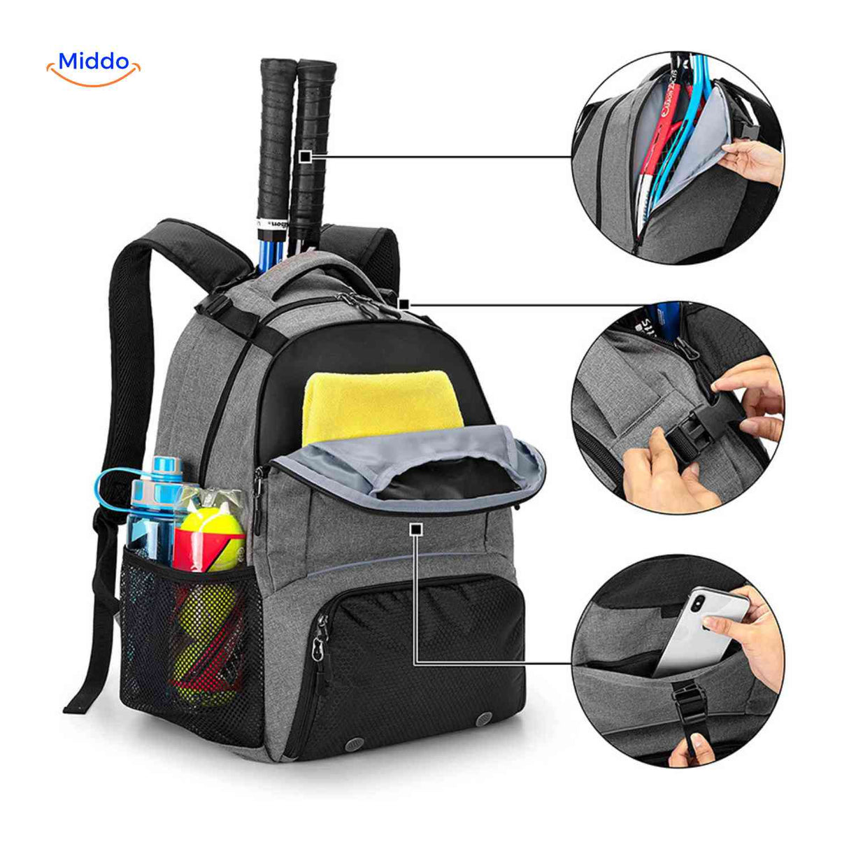 Sportivo Rucksack Tennisrucksack mit Schlägerfach