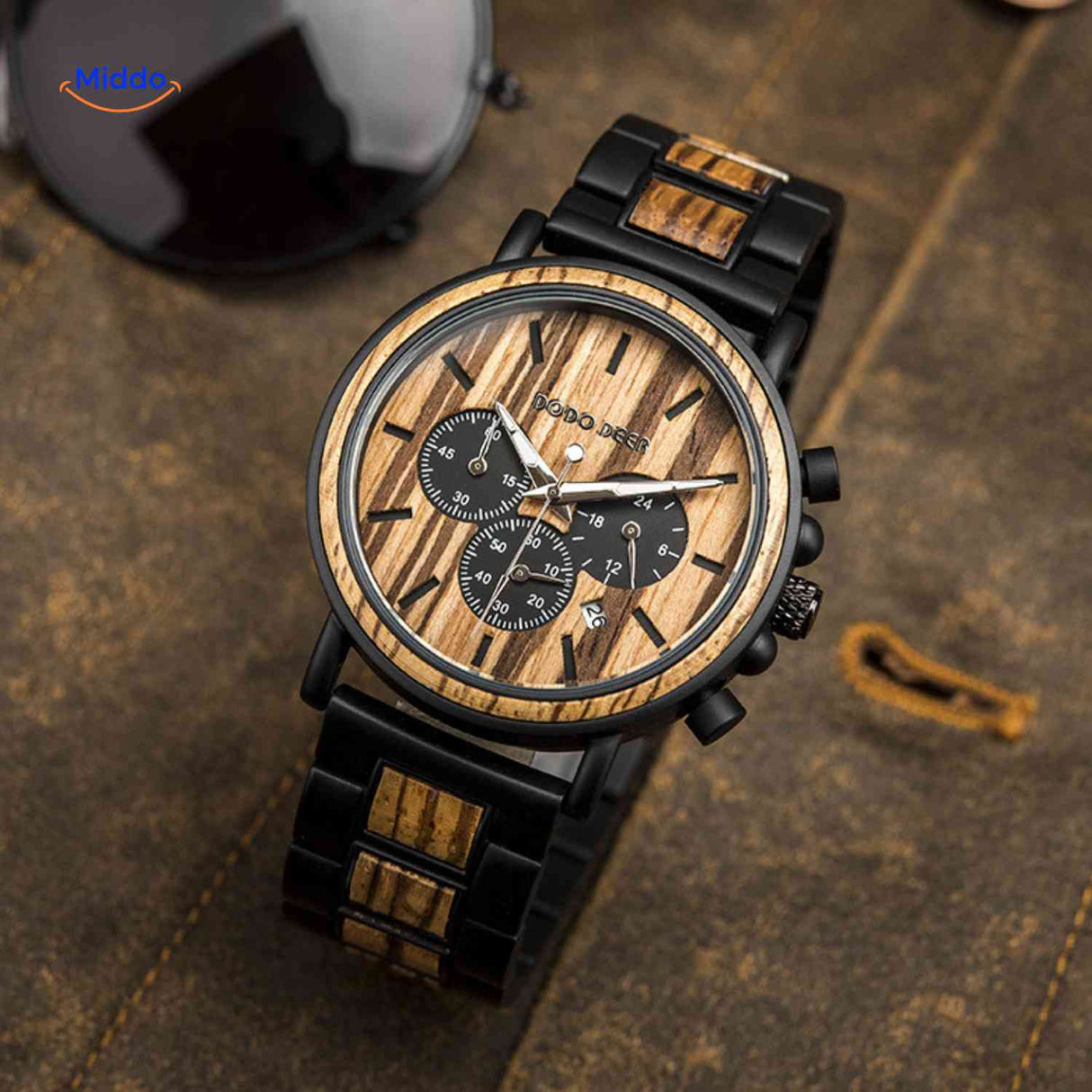 Timbero Holzuhr Holz-Chronograph mit deutlicher Holzstruktur