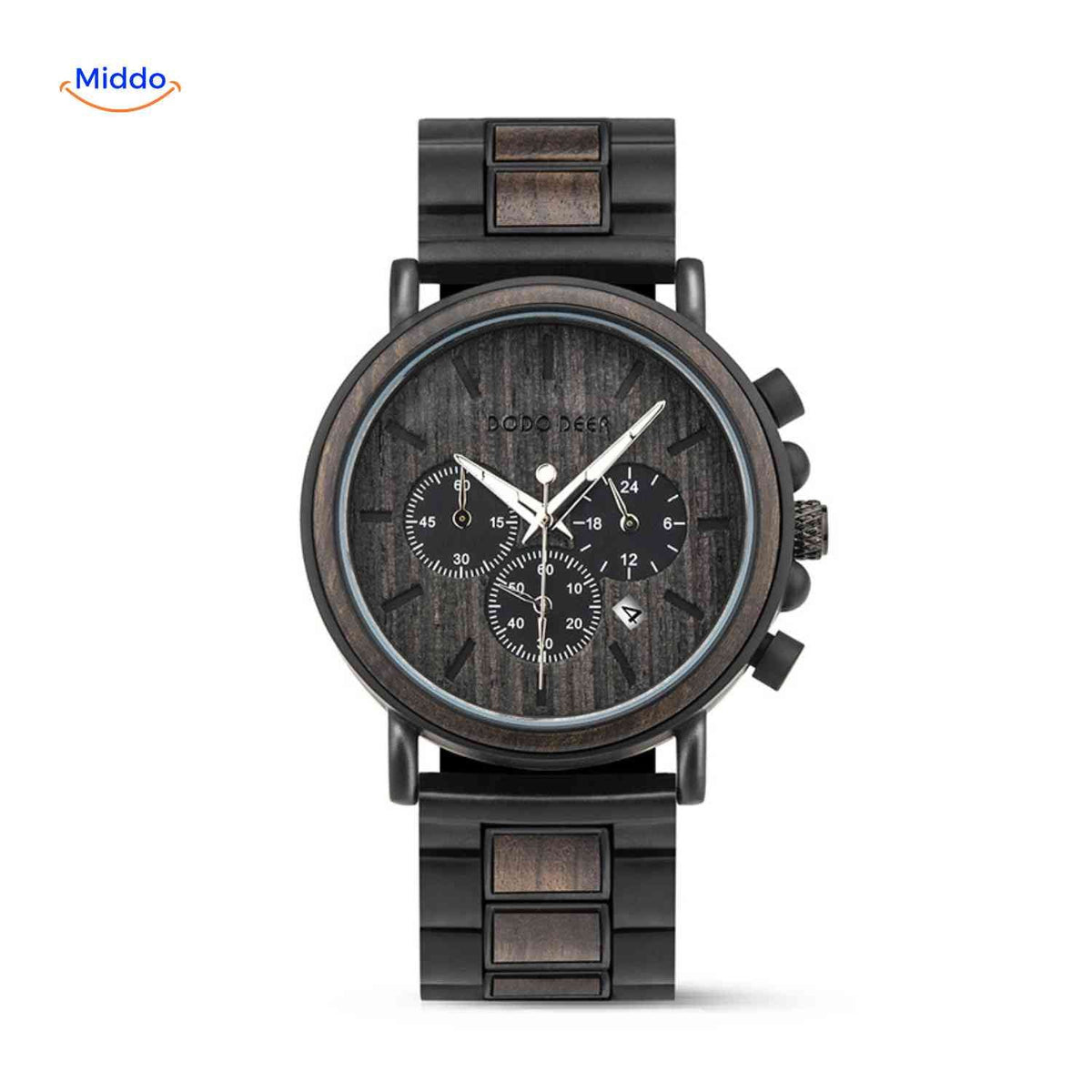 Timbero Holzuhr Holz-Chronograph mit strukturiertem Zifferblatt