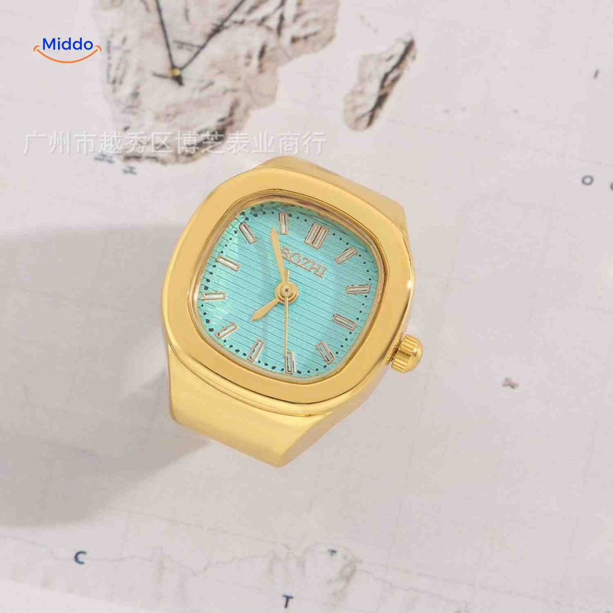 **Timora Ringuhren in Gold mit mintgrüner Zifferblatt - www.middo.de**