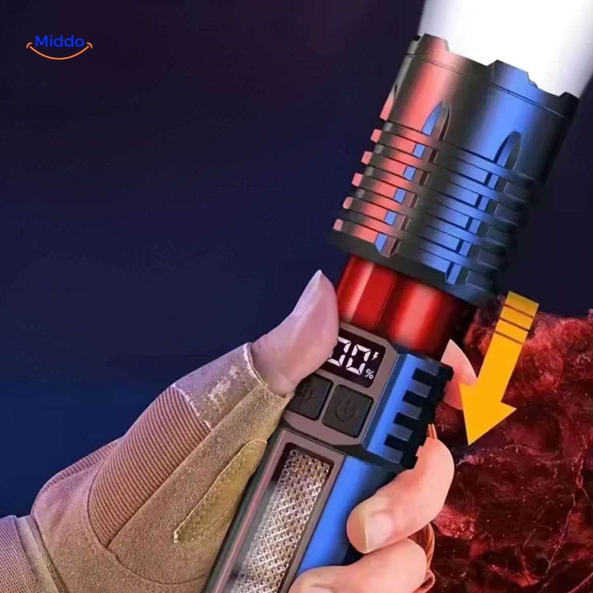 Torchlite Taschenlampe wiederaufladbare LED-Lampe mit schraubbarem Kopf und Anzeige www.middo.de