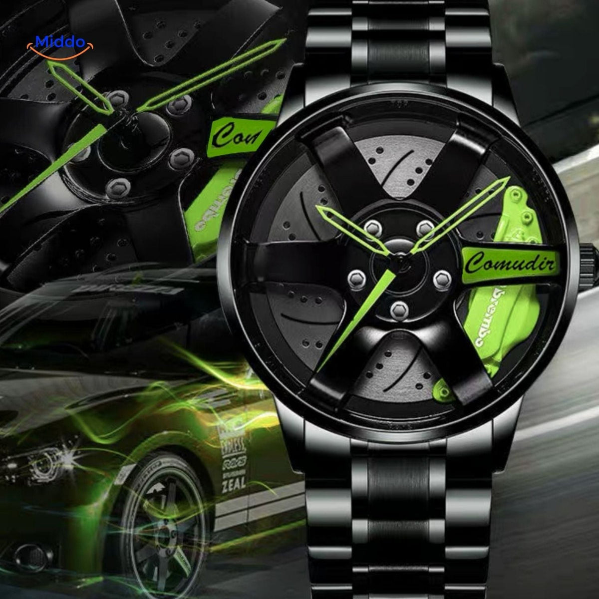 TurboGear Automatische Uhr mit grünen Details und Stahlband