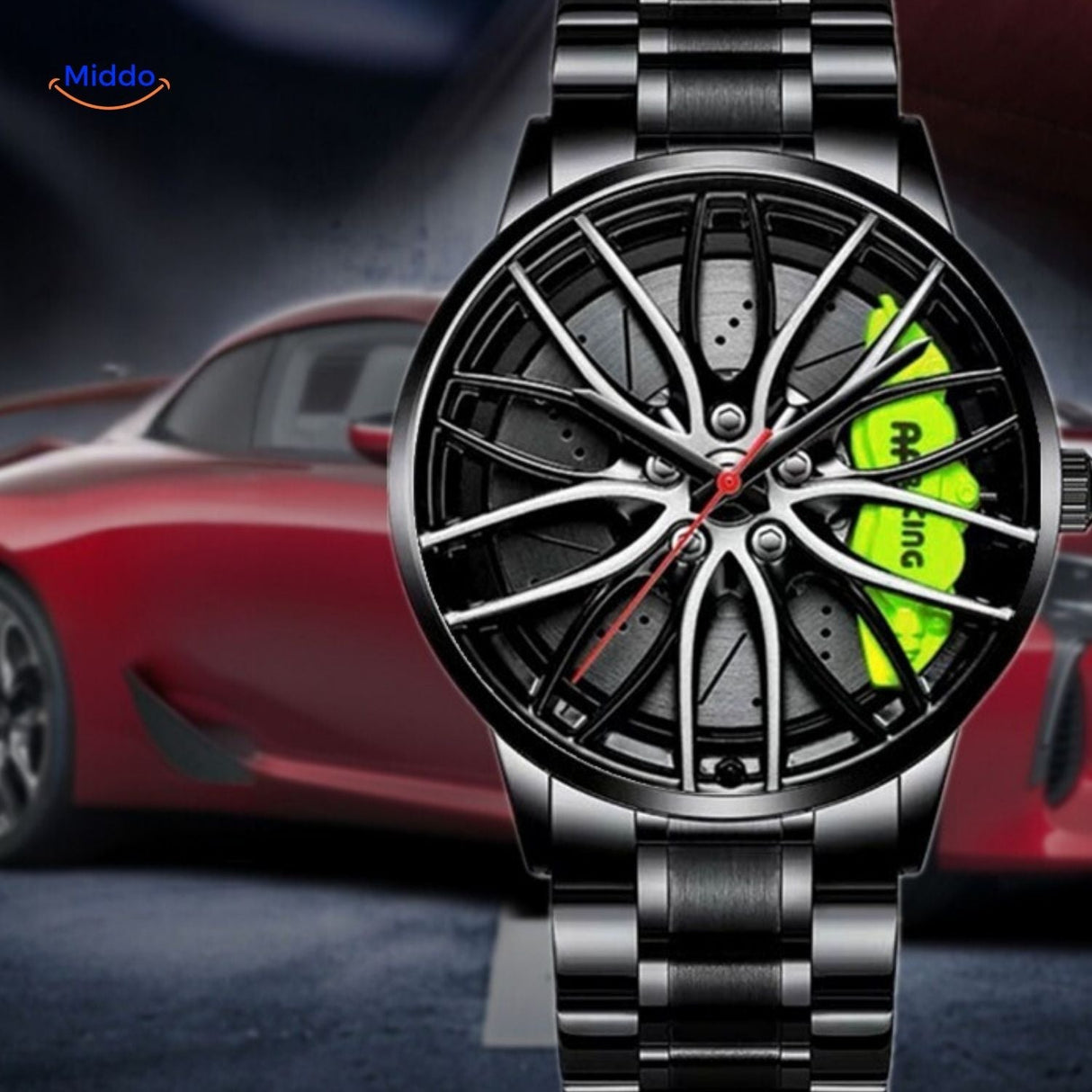 TurboGear Automatische Uhr mit Stahlarmband und grünen Details
